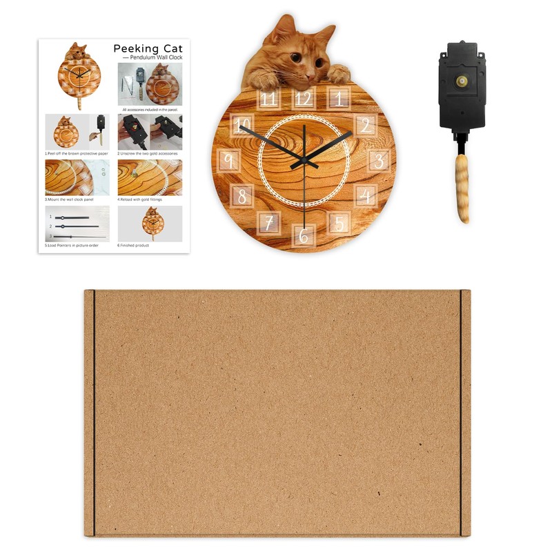 Timethink Cat Clock with Moving Tail, Orange, Analog, Unisex, 12"