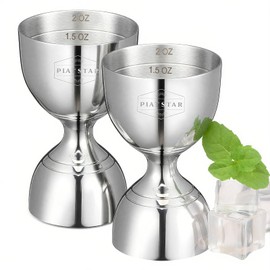 Plat Star Jigger for Bartending 2 Pack – 1oz 2oz Bartender Bell Jigger, Double Side Shot Measuring Cup, Alcohol Measurement Tool, Drink Measurer for Cocktails, Weighted Jigger, Bar Measuring Set