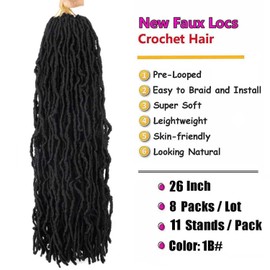 8 Packs Soft Locs Crochet Hair Pre Looped Faux Locs 26 Inch Goddess Locs Dreadlocs Synthetic Hair For Black Women (1B, 26 Inch (Pack of 8))