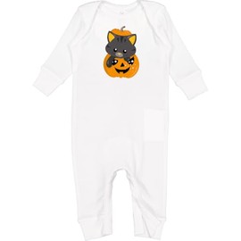 inktastic Halloween Cat, Black Cat, Pumpkin, Trick or Treat, Boo Baby Romper Coveralls 18 Months White 466cf
