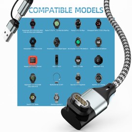 Compatible for Garmin Watch Charger 2 in 1 USB C & USB A Charger Cable for Garmin Watch L-Shape Braided Charging Cable for vivoactive 5 Fenix, Forerunner, Instinct, Venu, Tactix, Approach-2Pack 3.3FT