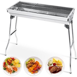 Portable Folding Charcoal BBQ Grill Smoker, Small Tabletop Outdoor Grill for Camping Picnic Garden Beach Party, 17"x11.6"x2.6" - Size: Large