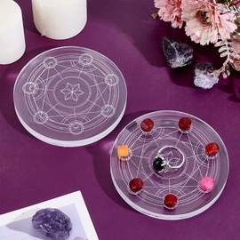 UNICRAFTALE Crystal Trays for Stones Acrylic Crystals Holder fors Display 10cm Round Chakra Star Rock Storage Organizers for Gemstone Essential Oil Table Home Decorative