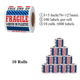 Hylabelest 3×5 Inch Fragile This End Up Stickers Liquid in Plastic Do Not Cut Shipping Labels - 100 Stickers Per Roll(10 Rolls)