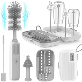 Yasew Electric Bottle Brush Cleaner, Baby Bottle Brush Travel Set, 360° Efficient Cleaning, 2000 mAh Battery, Travel Bottle Brush Set with Drainage Ra