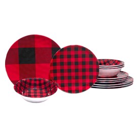 Certified International Red Buffalo Plaid Melamine 12 Piece Dinnerware Set, Service for 4, Multicolor