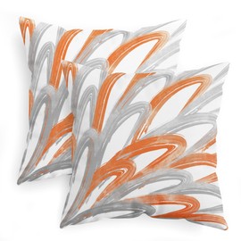CaliTime Throw Pillow Cases Pack of 2 Cozy Fleece Two-Tone Abstract Feather Decorative Cushion Covers for Couch Bed Sofa Farmhouse Decoration 22 X 22 Inches Orange Grey