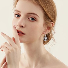 Cat Earrings 925 Sterling Silver Hanging Tree of Life Earrings for Women Animal Small Hoop Earrings Girls Cat Jewellery for Women Children, Silver, No Gemstone