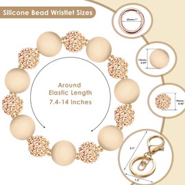 Penekin Keychain Wristlet, Silicone Beaded Wrist keychain for Women, Elastic Key chains for Car Keys (Beige Gold)