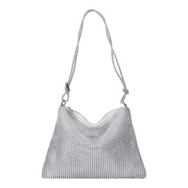 MEMOFYND 1 Piece Diamond Studded Shoulder Bag, Fashion Dinner Party Accessories, Simple Clutch Bag, Elegant Women Handbag, Portable Organiser, Suitable for Wedding, Prom (Silver), silver