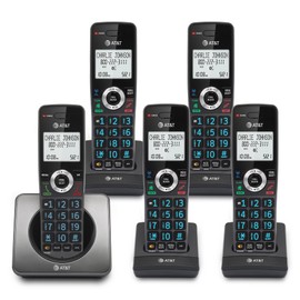 AT&T GL2101-5 DECT 6.0 5-Handset Cordless Home Phone with Call Block, Caller ID, Full-Duplex Handset Speakerphone, 2" White Backlit Display, Lighted Keypad (Graphite & Black)