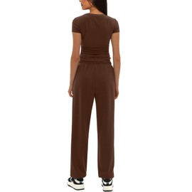 Darong Women's Summer 2 Piece Outfits Casual Short Sleeve Sweatsuits Matching Sweatpants Tracksuits Lounge Sets Fashion Clothes 9086A Coffee M