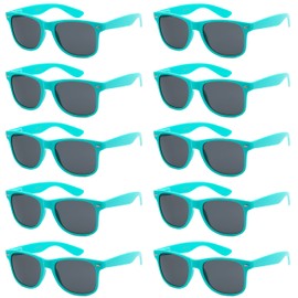 Got Shades Wholesale Bulk Unisex 80's Retro 100% UV anteojos de sol para adultos – Paquete de 10 – con bisagras flexibles, Aqua Teal | Smoke, Talla única