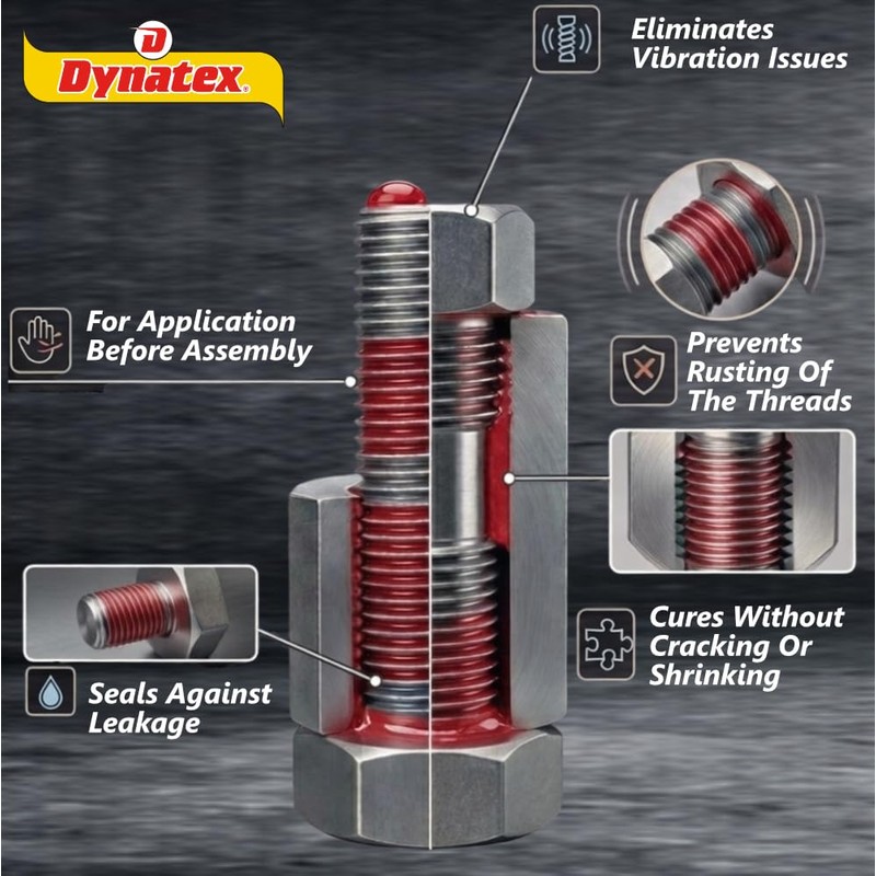Dynatex 49451 Red High Strength Threadlocker, 6ml - Industrial Grade
