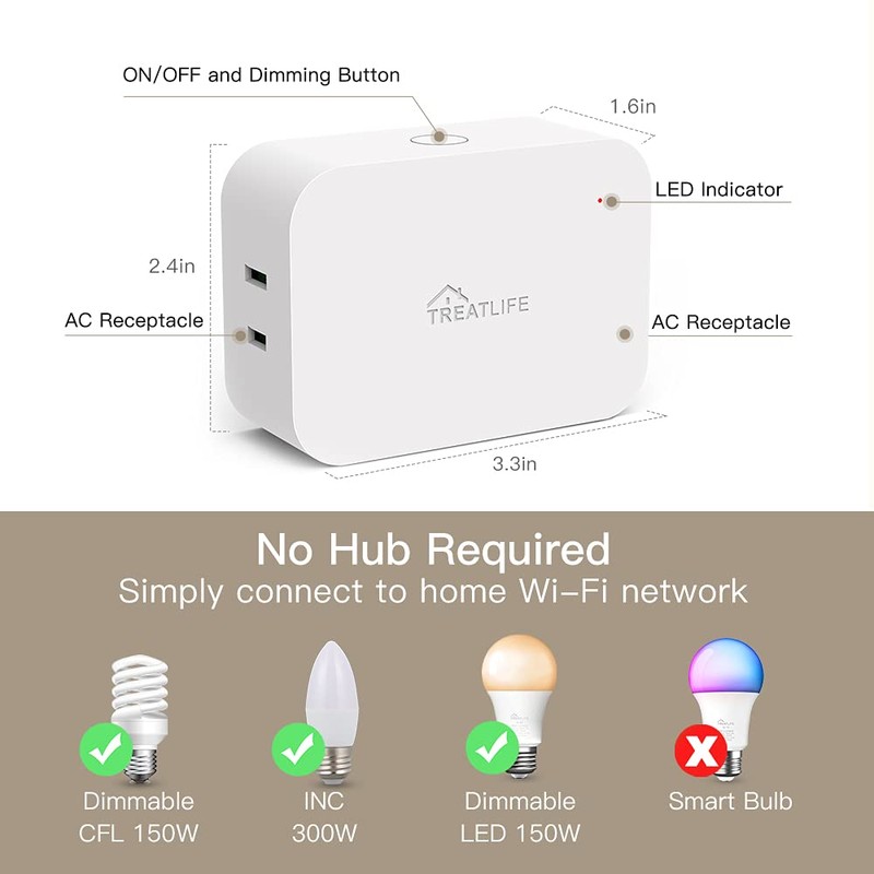 Alexa Smart Dimmer Plug, Treatlife Plug-in Lamp Dimmer Switch for