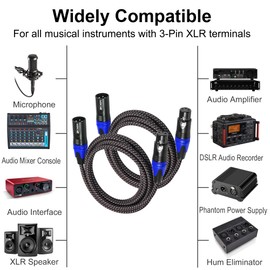 MIKIZ XLR Cables Braided 6ft 2 Pack Color Coded in Blue - Premium Anti-tangling XLR Patch Cables Short for Microphone DJ
