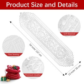 Christmas Table Runner, Lace Table Runner White Christmas Runner for Table Crochet Lace Table Runner Floral Lace Runner Dresser Scarf Rectangular Lace Doilies for Wedding Party Home Dining Table Decor