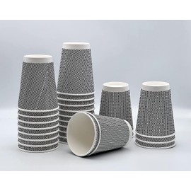 HOT BARGAINS 100 x 16oz / 454ml Disposable Coffee Cups Leak Proof Triple Layered Recyclable Kraft Paper Cups for Hot and Cold Drinks Takeaway Cups (100, Black & White)