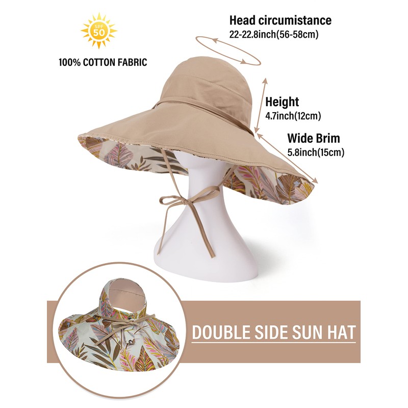 Koreshion - Sombrero de pesca reversible para mujer, con lazo