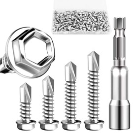 Self-Tapping Screws Set M4.8 x 16/19/25/32 mm Trapezoidal Sheet Metal Screws Silver Tapping Screws Drilling Screws Stainless Steel for Steel Sheet Metal Roof Pack of 121