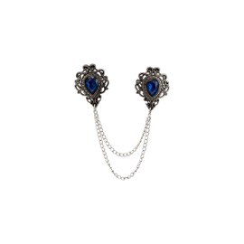 A N KINGPiiN Blue Stone and Silver Engraving Chain Lapel Pin, Brooch Suit Stud, Shirt Studs Men's Accessories