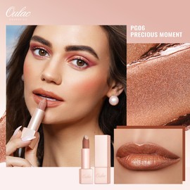 Oulac Bronze Shimmer Lipstick for Women-Moisture Tinted Lip Balm for Dry Lips, Glitter Surface, Creamy Formula, Hydrating & Smooth, Infused with Shea Butter, Vegan, Clean Beauty (PG06) Precious Moment
