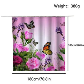 FAIRYGATE B9107 Shower Curtain Waterproof Fabric Bathroom Curtain Polyester Bathroom Curtain Quick Drying Shower Curtains with 12 Hooks Rings 180 x 180 cm