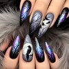 LOPMNGHT Almond Tip Press on Nails Long Length Black Forest
