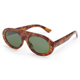 SOJOS SJ2279 - anteojos de sol polarizadas con parte superior plana para mujeres y hombres, con marco grueso retro y lente ovalada, Marrón, M