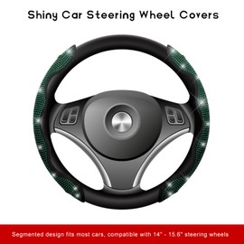 Gdnecad 2 PCS Steering Wheel Covers, Bling Rhinestones Steering Wheel Protectors with Segmented Design, Anti-Slip Sparkling Wrap Covers Interior Decoration Fit 14-15.6 Inch Wheels (Green)