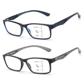 CARA Progressive Reading Glasses for Men Multifocus TR90 Readers, Superior Lightweight Blue Light Blocking Eyeglasses 2 Pack(Black+Blue, +2.25)