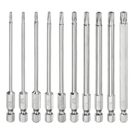 sourcing map 10pcs T7-T35 Security Torx Bit 1/4" Hex Shank 4" Long S2 Steel Magnetic Tamper Resistant Star Bits Screwdriver Torx Head with Hole for Driver Drill Bits Remove Fastening Screws