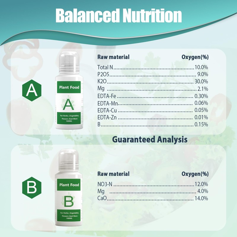 Hydroponics Nutrients for Aerogarden(800ml in Total), Plant Food A &