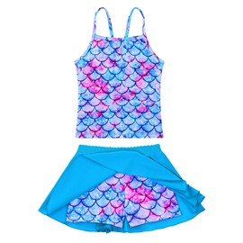 WhizBuzz Girls Swimsuits Size 3-4t Purple Blue Scale Tankini Bathing Suit Sleeveless Swimwear with Pantskirt