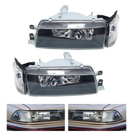 TBVECHI Headlights Assembly Fit for Toyota Corolla 1988-1992 AE92-E90-EE90 Driver and Passenger Side Black Halogen Headlights Headlamps & Corner Set