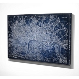 Wexford Home Antique London Map Blue Gallery Wrapped Canvas Wall Art