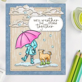 LZBRDY Women Featuring Dogs and Umbrellas Clear Stamps & Metal Dies Set - Perfect for Rainy Day DIY Scrapbooking, Card Making, and Album Crafting