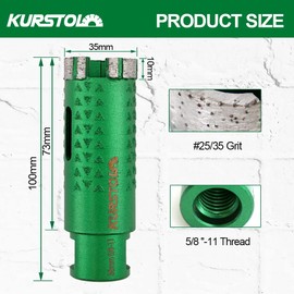 KURSTOL Diamond Core Drill Bits - 1-3/8 Inch with 58-11 Thread Granite Hole Saw Dry or Wet Drilling Hard Stone Marble Concrete Quartz Countertop Laser Welded Masonry Coring(35mm)
