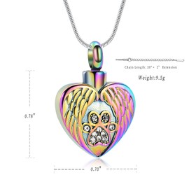 VCCWYQK Heart Paw Print Urn Necklace for Ashes for Dog Cremation Jewelry Angel Wing Heart Urn Locket Pendant for Dog/Cat