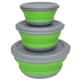 Huntoshon Collapsible Bowls, 3pcs Food Grade Silicone Camping Bowl Salad Bowl with lids, Portable Expandable Lunch Box Food Storage Container for Camping Travel and Picnic,Green
