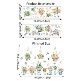 41.3" X 21.6" Potted Plants Window Clings Flowers Plants Spring Window Decals Potted Plants Wall Stickers Living Room Bedroom Wall Decor