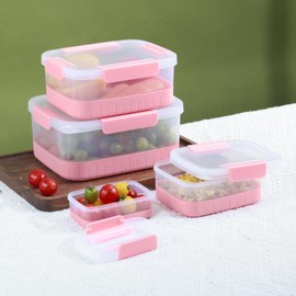 Plastic Food Storage Containers with Leakproof Locking Lids, Stackable Airtight Storage Containers for Pantry & Kitchen Organization, BPA-Free & Freezer Safe, Non-slip Base, Set of 4 Pieces, Pink