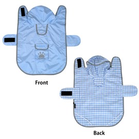 MAMORE Dog Raincoat, Reversible Waterproof Hooded Reflective Lattice Lining Double Fabric Dog Rain Jacket for Small Dogs Medium Dogs Large Dogs (Blue, L)
