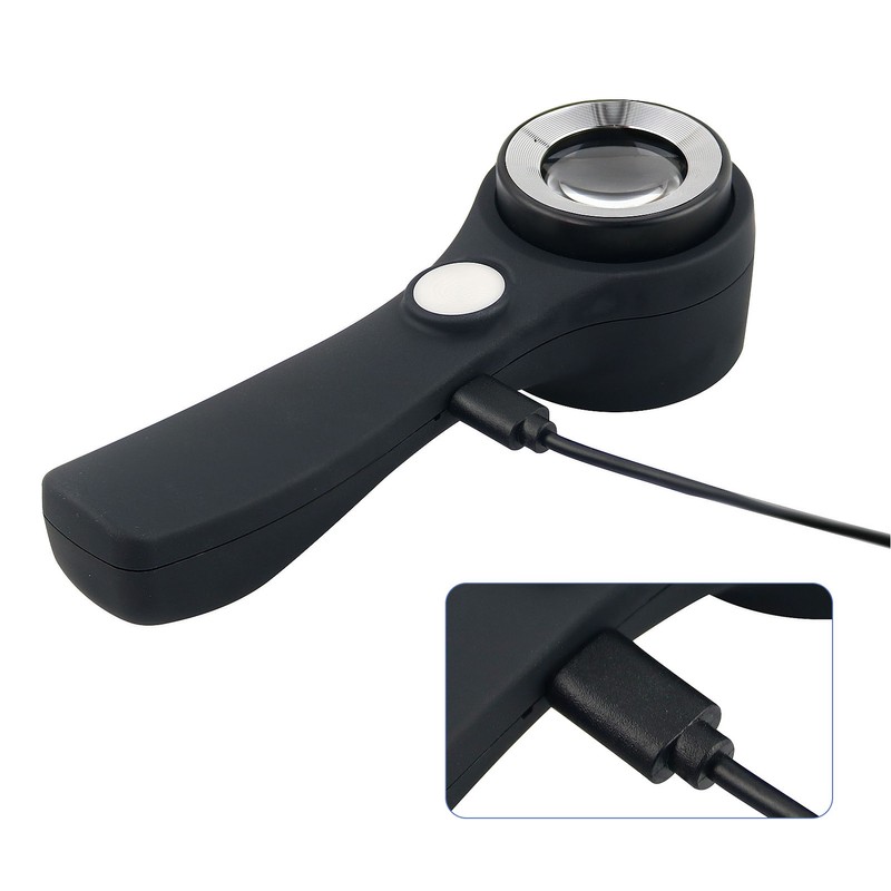 Magnifying Glass Handheld 60X Illuminated Magnifier USB Rechargeable LED Magnifying
