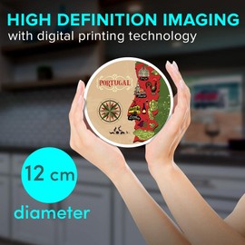 1 x Round Jumbo Size Coaster 12cm Portugal Travel Map Flag Holiday Landmarks Cork Backed MDF Glossy Tea Coffee Accessory #58775