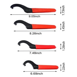 ZHYUAN Pack of 4 adjustable hook wrenches, C hook wrench, collet chuck, with red non-slip handle, C hook wrench, collets, hook wrench with nose, for tightening or loosening nut