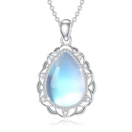 ABIGY Moonstone Necklace 925 Sterling Silver Women's Moonstone Jewellery Pendant Necklace Christmas Moonstone Necklace for Women, Sterling Silver, Moonstone