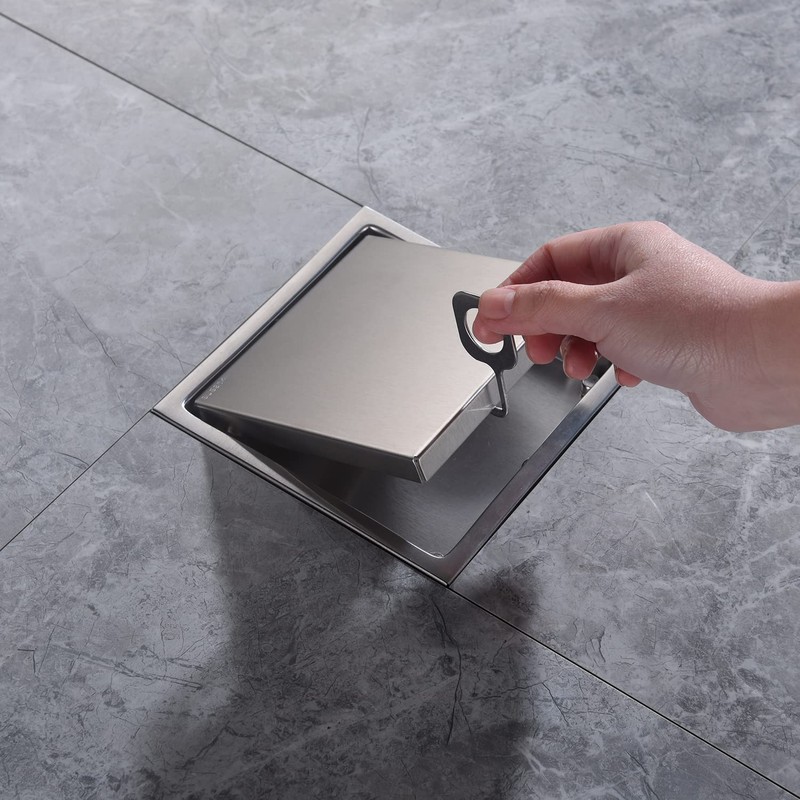 SISEHO Brushed Nickel Shower Drain 4 Inch Square for Bathroom