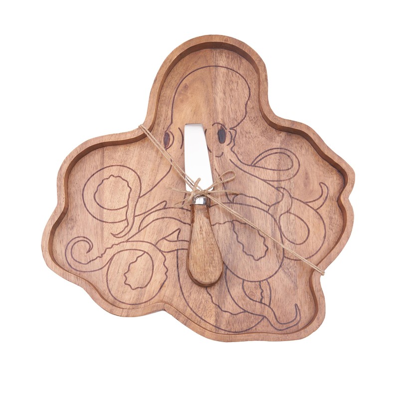 C&F Home Octopus Serving Board W/Spreader S/2 Brown