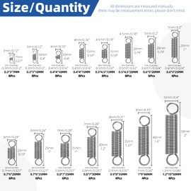 Glarks 96pcs Stainless Steel Extension Springs with Double Hook Sets 15 Sizes Small Spring Tension Spring Wire Assortment for Machinery Construction Industrial